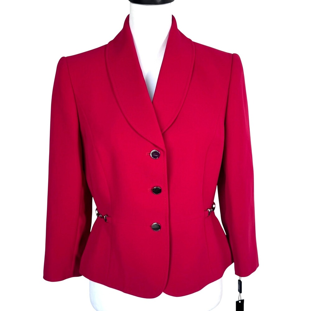 TAHARI ARTHUR S. LEVINE‎ NWT Women's 6 Petite Red Shawl Collar Blazer Jacket